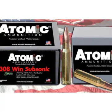 Atomic Ammunition Match Subsonic 308 Winchester Ammo 175 Grain Sierra MatchKing Jacketed Hollow Point Box of 100