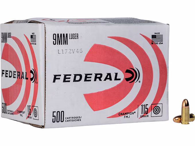 Federal 9mm Luger Ammo 115 Grain Full Metal Jacket – 500 Round Bulk Pack