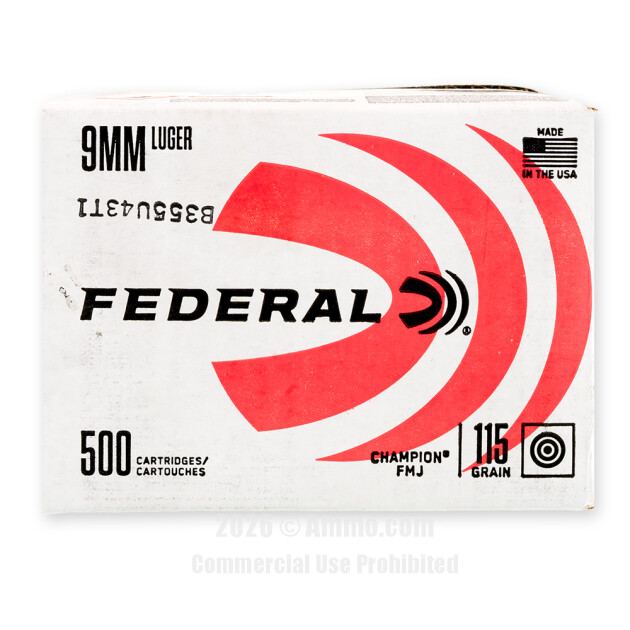 Federal 9mm Luger Ammo 115 Grain Full Metal Jacket – 500 Round Bulk Pack - Image 2